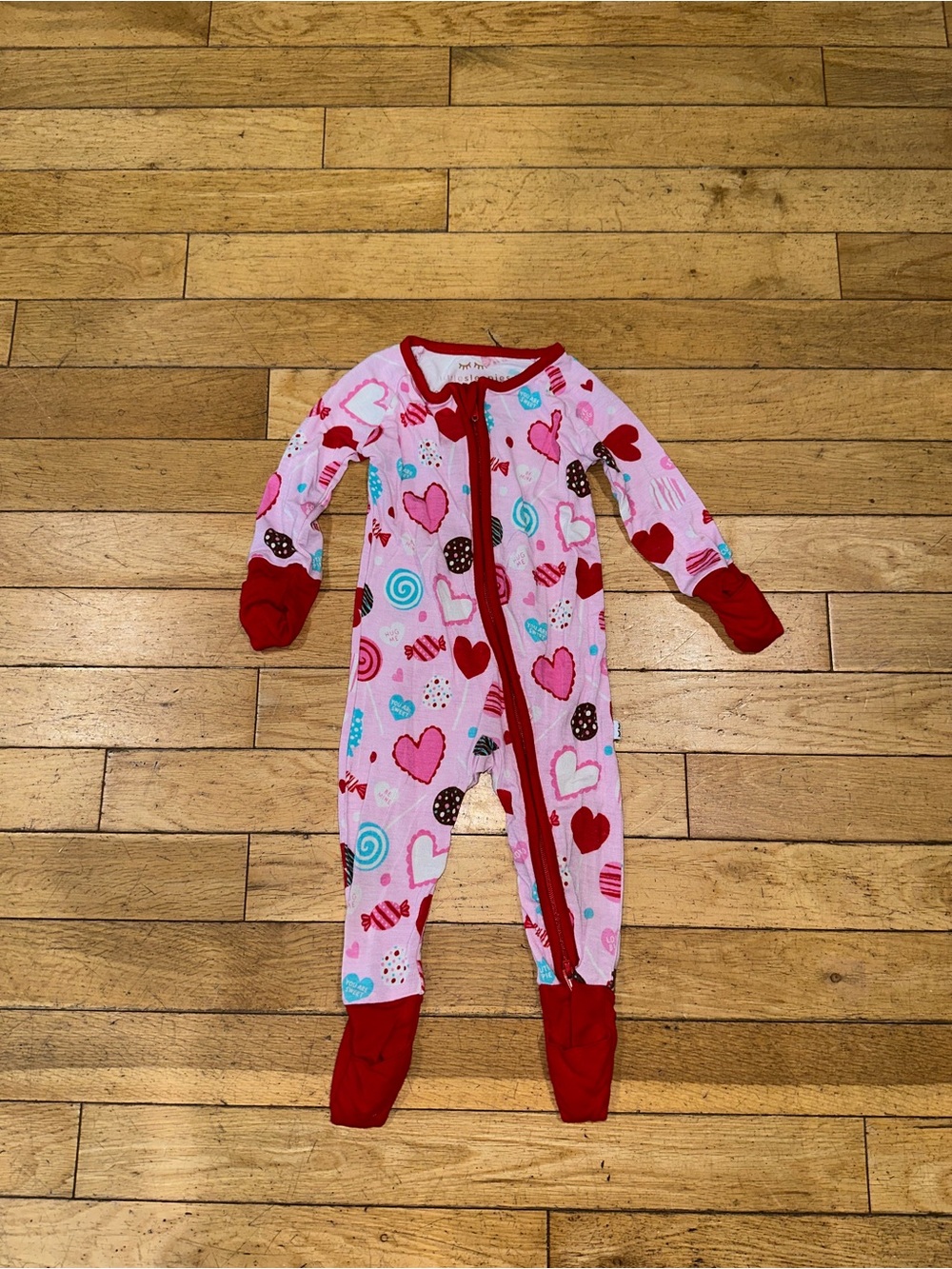 Baby Girl’s Little Sleepies long sleeve onesie zip pajama heart